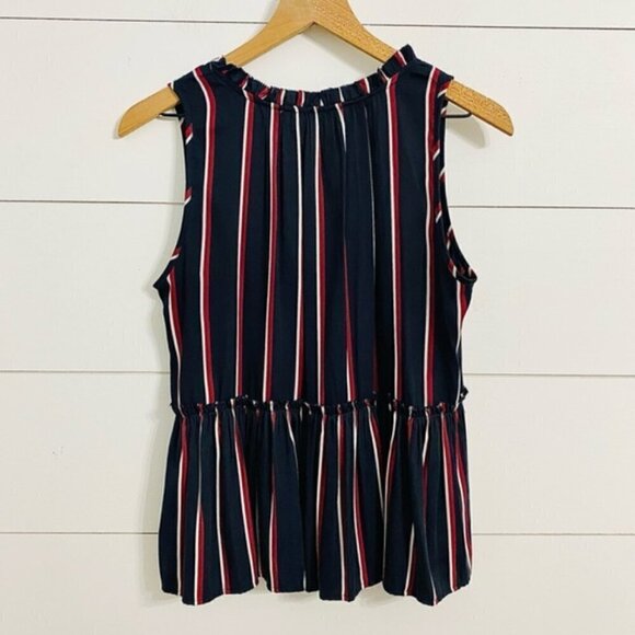 Loft Striped Sleeveless Silky Peplum Ruffle Top Blouse, Women's Size Small - Picture 3 of 7